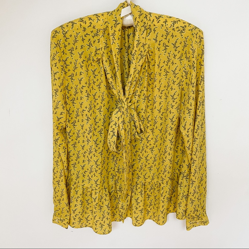 LOFT Long-Sleeve Yellow Floral Peplum Blouse
